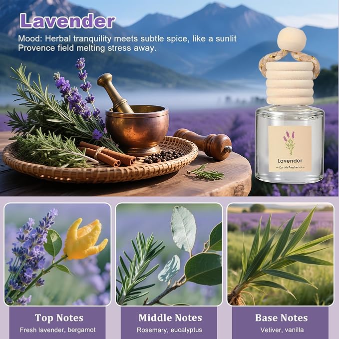 Vietora EudLuxury Car Air Freshener 4-Pack, Hanging Essential Oil Car Diffuser for Rearview Mirror, Long Lasting Aesthetic Auto Decor Accessories (Lavender, Rose, Oud Wood, Amber)