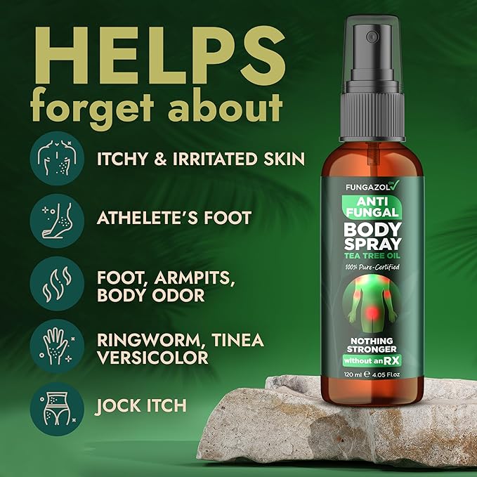 Antifungal Body Spray with Tea Tree Oil | Fast-Absorbing Antifungal Treatment for Jock Itch, Athlete’s Foot, Ringworm & Nail Fungus | Soothes Itching & Burning | Relieves Irritated Skin | 120ml