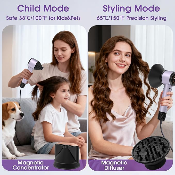 Ionic Hair Dryer with Auto-Adjusting,160000 RPM High-Speed Hair Dryer for Fast Drying, Hair Dryers for Women with Magnetic Diffuser,Professional Blow Dryer with 500M Plasma,Low Noise for Home,Travel