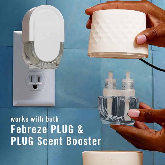 Febreze PLUG Scent Booster Starter Kit, Black, Oil Diffuser, Air Freshener Plug In, Continuous Scent Device + 2 Ocean Refills