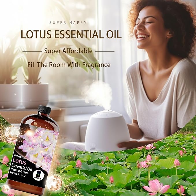Lotus Essential Oil, Lotus Oil 8 Fl Oz 240ML for Diffuser Humidifier Yoga Cleaning DIY Candle Soap Making Perfume Gift for Women Essential Oils FRAOIL (Lotus 8 Fl Oz (Pack of 1))
