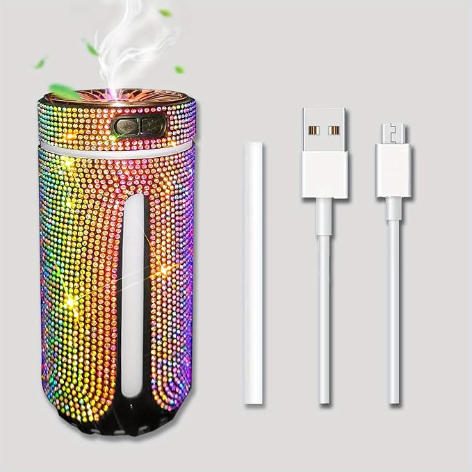 Bling Rhinestone Car Diffuser Humidifier USB Car Essential Oil Car Diffuser Humidifier Aromatherapy Portable Mini Humidifier for Car, Office, Room (Colored)