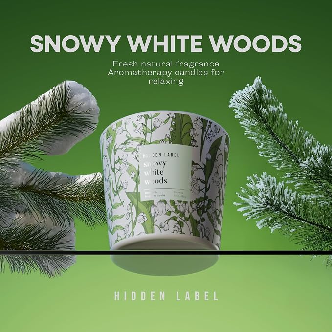 Hidden Label Snowy White Woods Candle, Giant 30oz 3 Wick Soy Candles Non Toxic, Scented Candle White Aromatherapy for Home, 100H Long Lasting Luxury Candles GIF