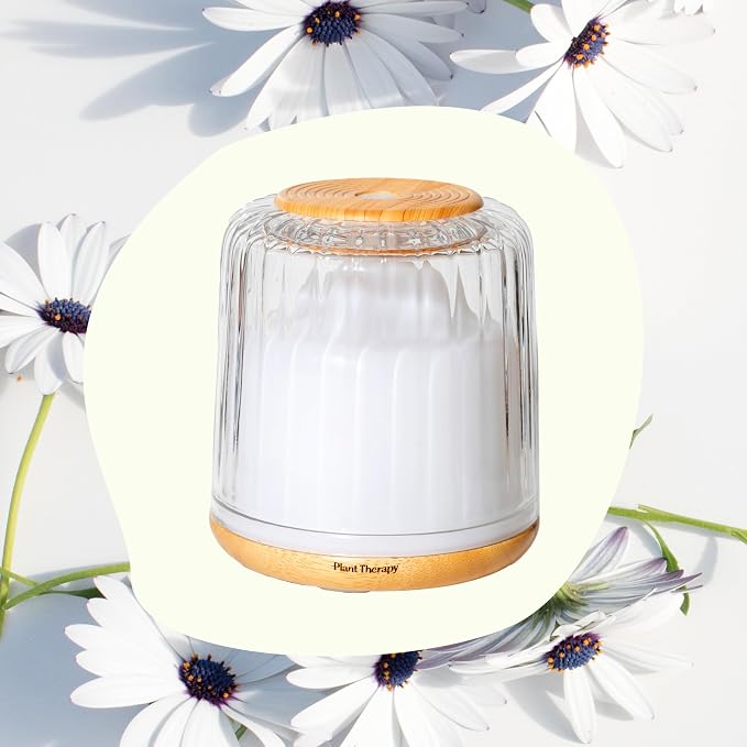 Plant Therapy Serenity Glass Diffuser, Elegant Glass Cover, Intermittent & Continuous Mist, Multiple Light Settings, Essential Oil Diffuser, 250 Square Feet Coverage