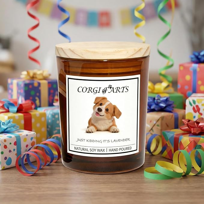 Corgi Gifts for Women | Birthday Gifts for Mom | Light When Dog Farts Candle | Cedar By Natural Soy Wax | Pet Safe Friendly Memorial Candles for Home Scented Household Essentials