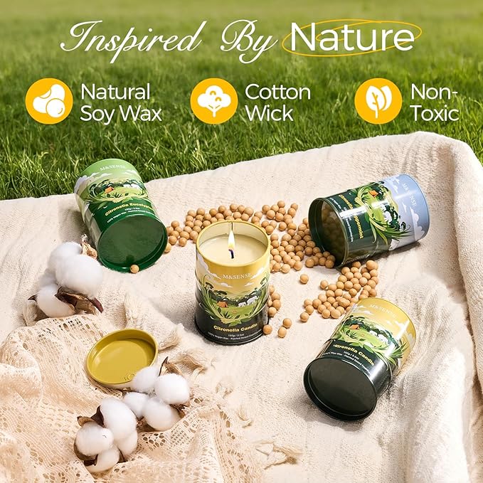 M&SENSE Citronella Candles Outdoor–80 Hour Burn, 4 * 3.5oz Natural Non-Toxic Soy Wax, Outdoor & Indoor Use for Patio, Camping, Home