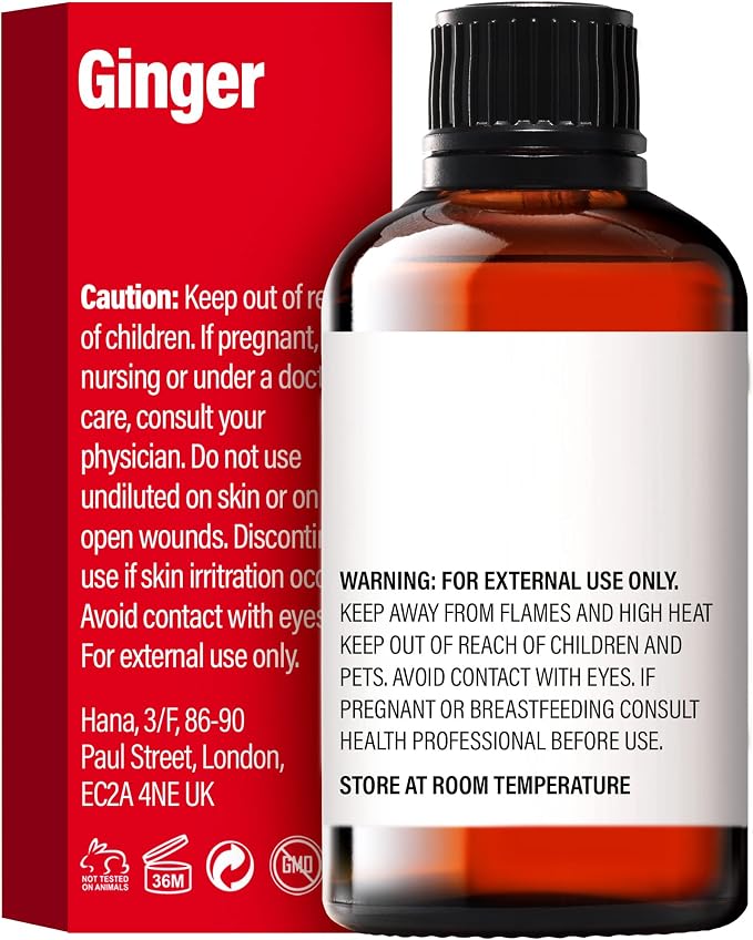 H'ana Ginger Oil - 1.02 Fl Oz Ginger Essential Oil for Hair, Skin, Diffuser, Aromatherapy & DIY