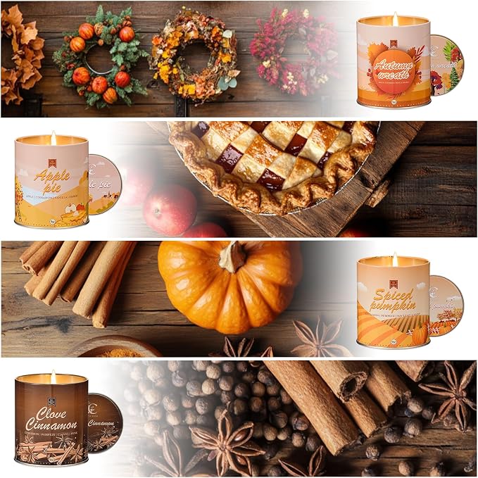 Scented Candle Set, 4Pack Aromatherapy Soy Wax Candles Valentine's Day Gift for Her Him, Holiday Candles for Women Men (Apple/Wreath/Cinnamon/Pumpkin
