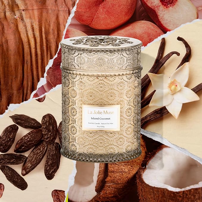 LA JOLIE MUSE Island Coconut Vanilla Scented Candles for Home,19 oz Soy Wax | Large Jar Luxury Candles, Clean Non Toxic, Gift for Women & Men, Decorative Gourmand Summer Candle, Tropical Candle,Wood Wick
