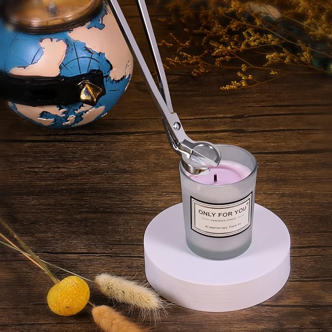 4 in 1 Candle Accessory Set, Electric Lighter, Wick Cutter, Snuffer and Dipper, Steel Wick Trimmer Set - Silver
