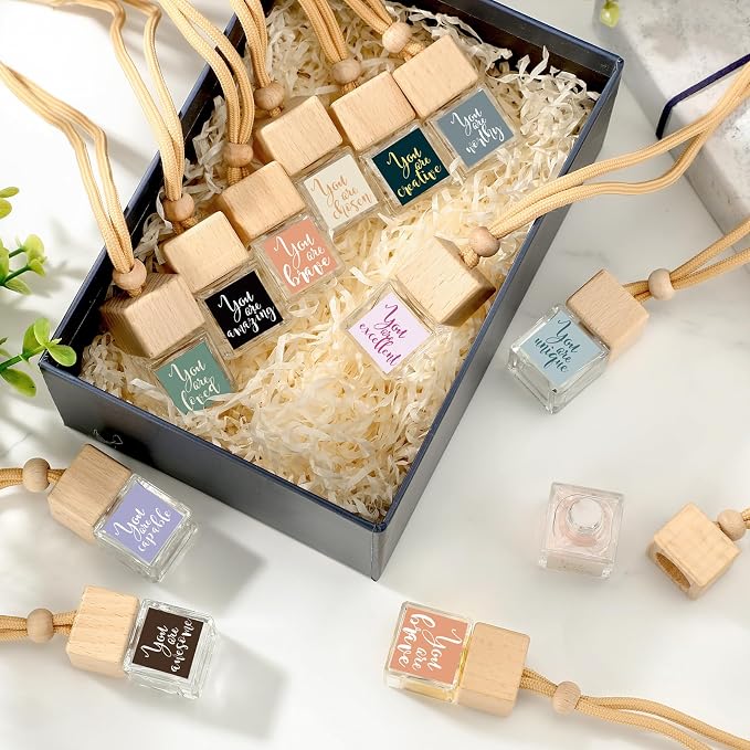 Teenyyou 30 Pcs Appreciation Gifts Bulk Empty Car Diffuser Air Freshener Hanging Ornament Glass Essential Oil Diffuser Inspirational Gift for Teacher Employee Staff Nurse