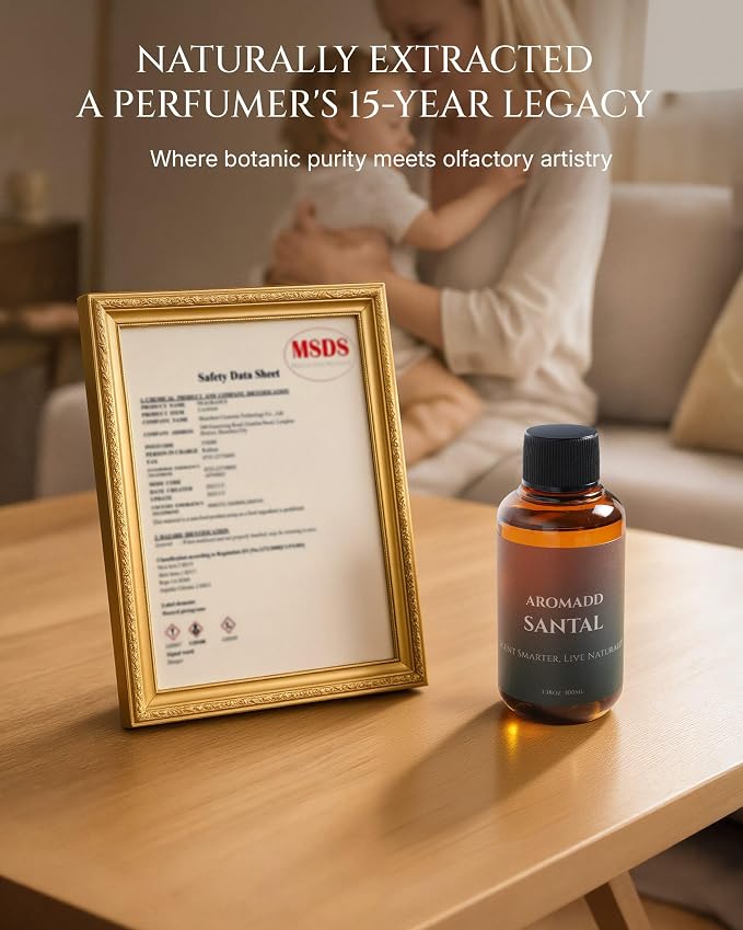 Aromadd Santal Diffuser Oil Inspired by Luxury Hotel Scent, Premium Fragrance Oils for Waterless Diffuser, Warm Sandalwood & Amber Aroma, Long-Lasting Home Fragrance - 3.38 fl oz (100 mL)