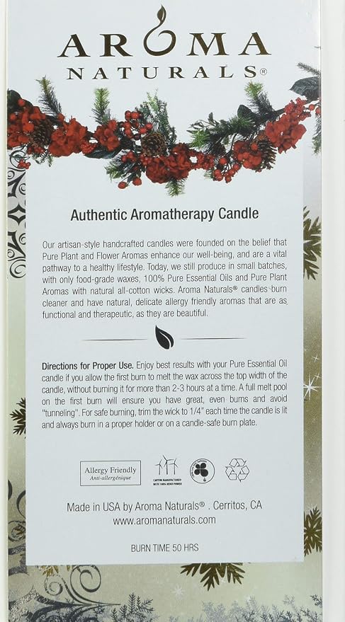 Aroma Naturals Holiday Essential Oil Vanilla & Peppermint Scented Pillar Candle, Cool Wish, 2.5 inch x 4 inch
