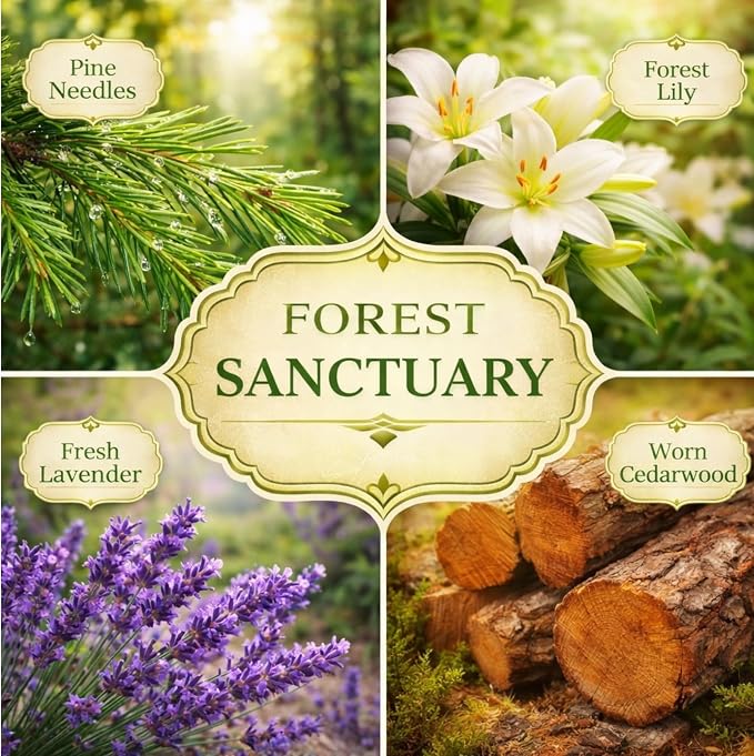 Forest Sanctuary Scented Candle, Soy Wax Blend, 14.5 oz, 3wick Pine Needles, Forest Lily, Fresh Lavender, Worn Cedarwood