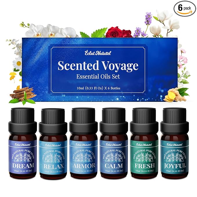 Essential Oil Set, Blended Essential Oils for Diffusers for Home Candle & Soap Making, Scented Voyage with Six Scents for Aromatherapy & Humidifiers, 6 x 10ml