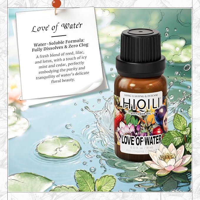 HIQILI Love of Water Diffuser Oil for Aromatherapy, Inspired by Kenz. o's L'Eau, Water or Waterless Difffuser, Wool Dryer Balls - 0.34 Fl Oz