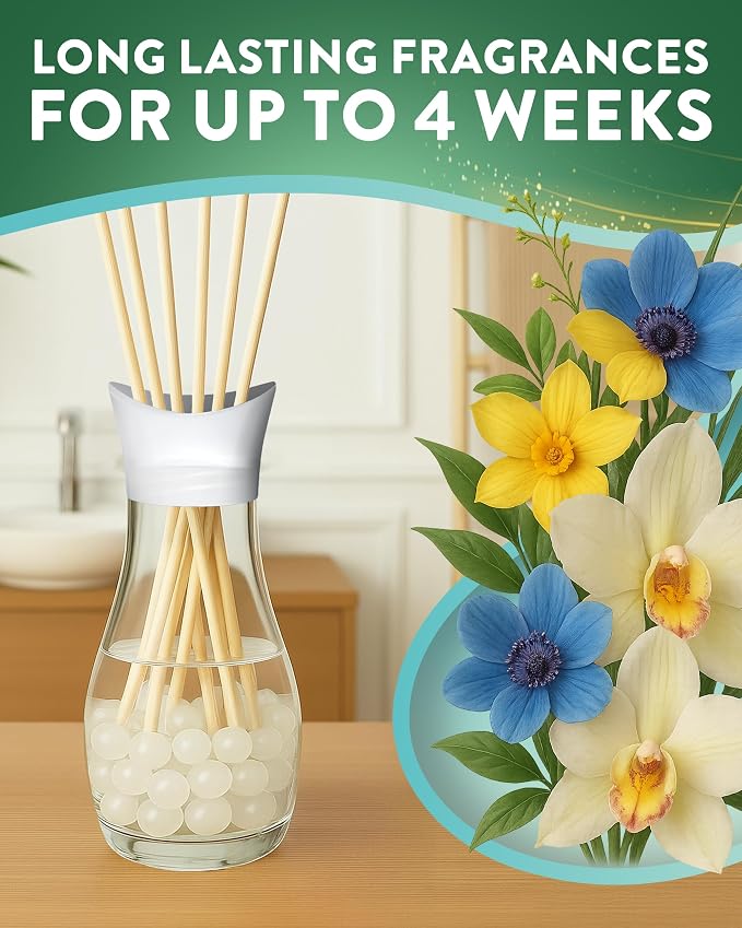 Air Wick Fresh Spring Oasis Essential Oils Reeds Diffuser 25ml. Lasts for up to 4 Weeks. Air Freshener (Pack of 5)