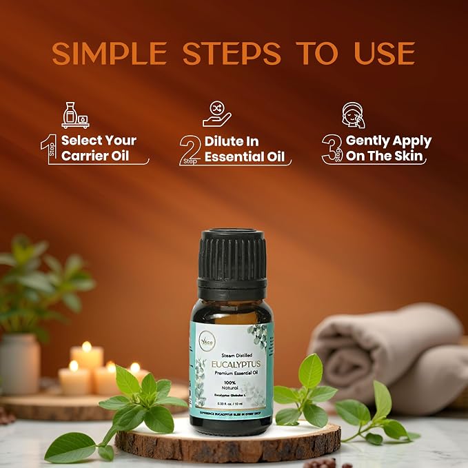 My ACE Eucalyptus Essential Oil 0.33 Fl Oz - Pure & Natural - Premium Grade for Aromatherapy, Diffuser, Skin, Hair, Massage, Candle & Soap Making, Home - Glass Bottle with Dropper - Long Lasting Scent