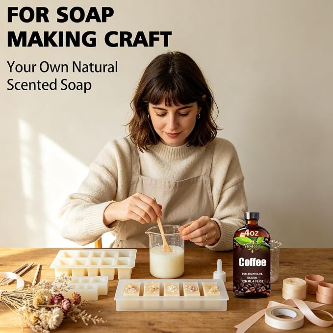 Coffee Essential Oil, Coffee Oil 4 Fl Oz 120ml for Diffuser Yoga Soap & Candle Making – with 0.33 Oz Roller Ball & Dropper YHSESSE Essential Oils