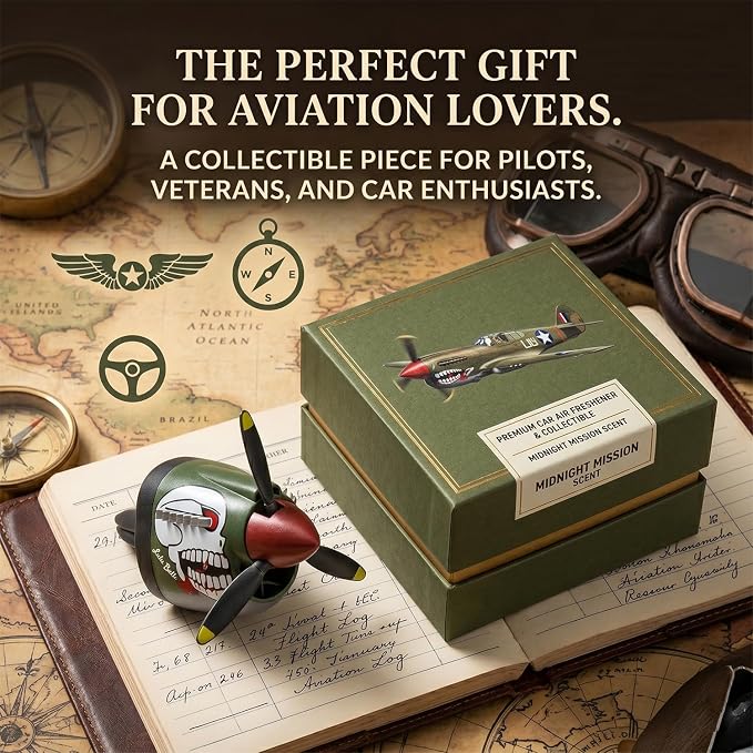 2PCS P-40 Warhawk Car Air Freshener with Spinning Propeller - Vent Clip Dashboard Decor for Men, Long Lasting Odor Eliminator & Aviation Gift (P40-LULU-2SET)