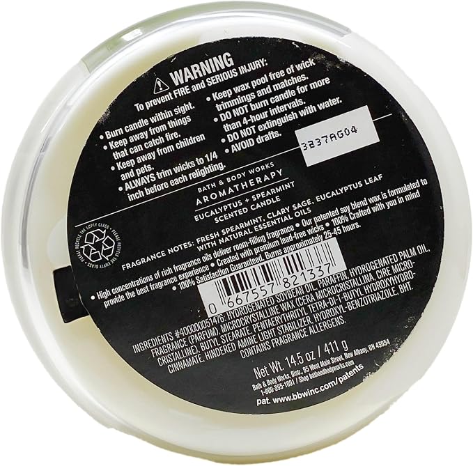 Bath & Body Works Aromathepray Eucalyptus + Spearmint Stress Relief -2 Pack of 3 Wick Scented Candle with a Creamy Rose Bar Soap