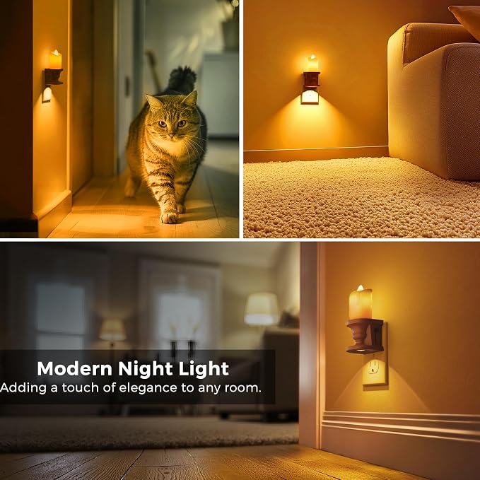 L LOHAS LED Night Light,[2-Pack] Flameless Candle Night Light with 3 Lighting Model, Dusk to Dawn Sensor,0-100LM Brightness Dimmable,Amber Light,Vintage Nightlight for Adults Hallway Bedroom