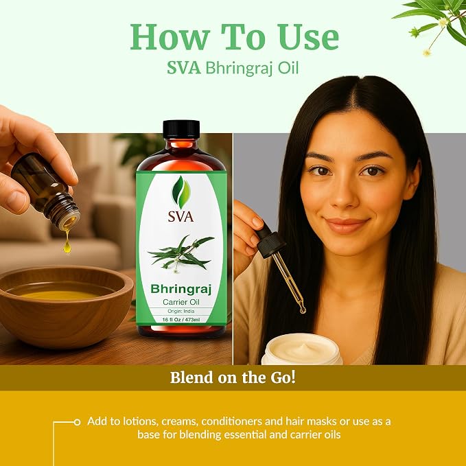 SVA Bhringraj Oil - 16 Fl Oz - for Face, Skin Care, Hair Care, Scalp Massage & Body Massage
