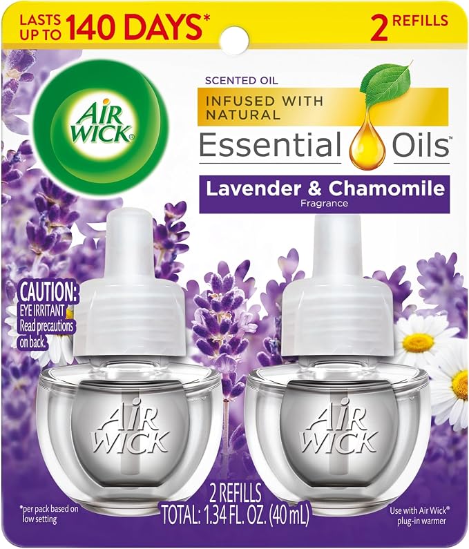 Air Wick Plug in Scented Oil Refill, 2ct, Lavender & Chamomile, Essential Oils, Air Freshener