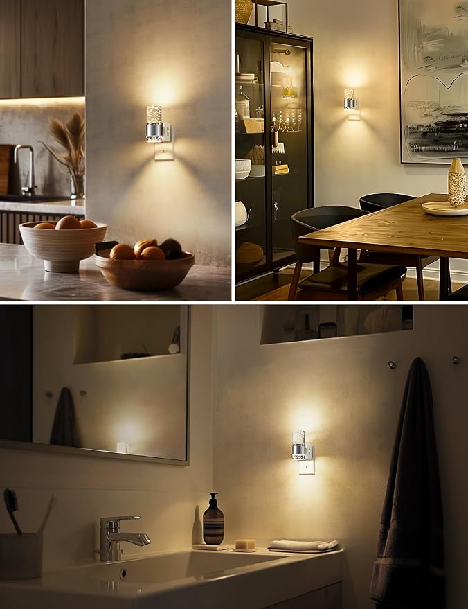 L LOHAS LED Night Light,Dimmable Night Lights Plug into Wall, 2 Pack Acrylic Nightlights with 0-100 LM Adjustable Brightness, 3000K Plug in Night Light with Dusk to Dawn Sensor, for Bathroom Hallway