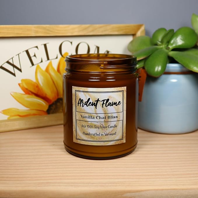 Candles | Vanilla Chai Bliss | 100% Natural Soy Wax Candle for Home Decor | Highly Scented | Premium Fragrance | Handmade in Vermont, USA | 8 oz | Long Lasting | Gift for Women and Men