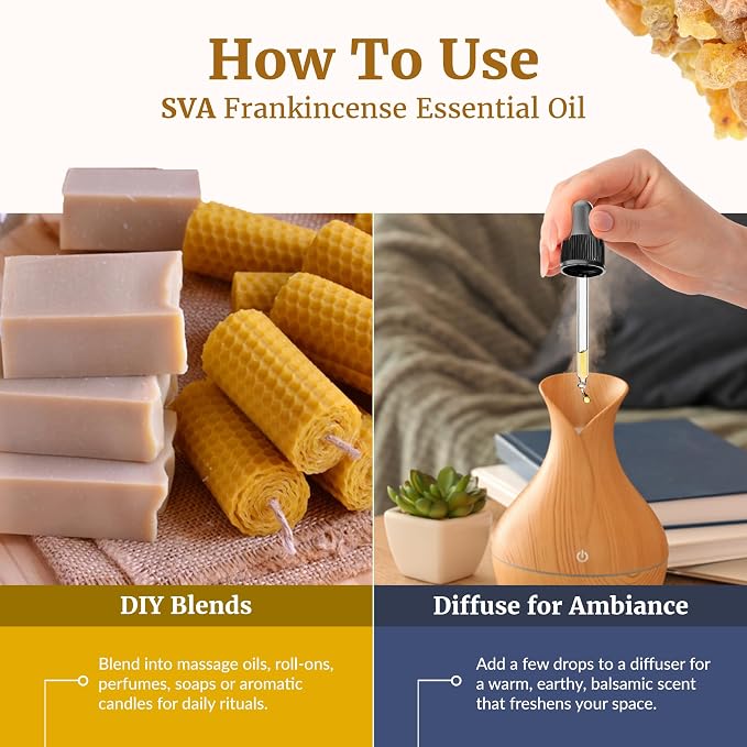 SVA Organic Frankincense Essential Oil – 16 Fl Oz – 100% Natural Boswellia Serrata Oil - for Diffuser, Hair Care, Face, Skin Care, Aromatherapy, Scalp and Body Massage, Soap and Candle Making