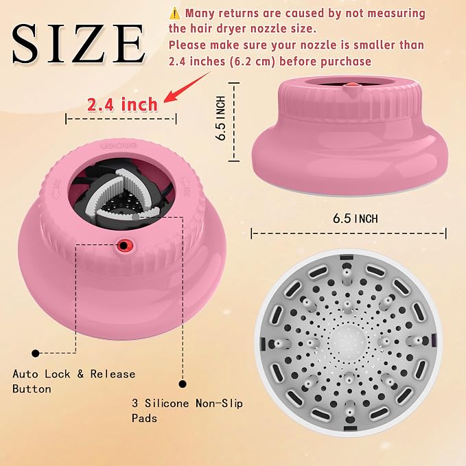 Hair Dryer Diffuser for Curly and Natural Wavy Hair,Universal Hair Diffuser,Hair Dryer Diffuser Attachment (Pink)