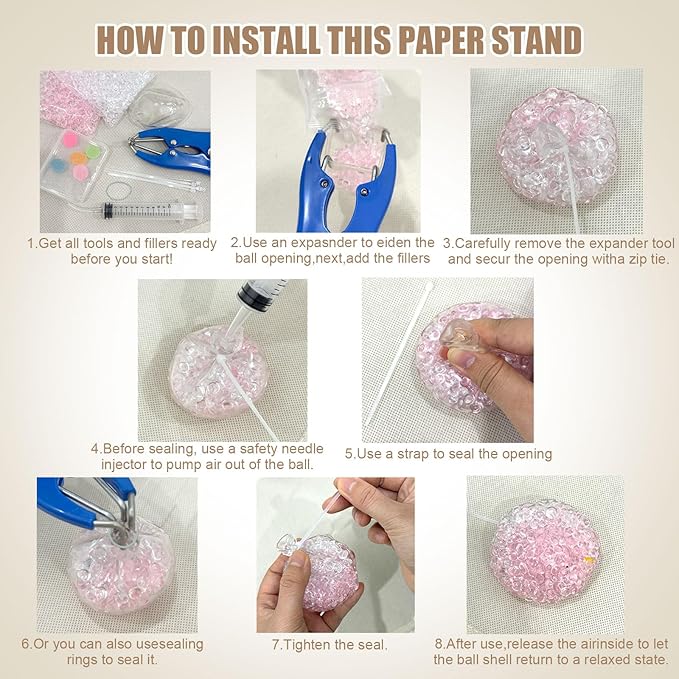 20 Sets DIY Stress Ball Making Kit,Empty Squishy Stress Balls Making Kit with 2.3" Clear TPR Skin Stress Ball,Fill Beads Balloon Expander Tool for Anxiety Relief Create Crunchy Relaxing