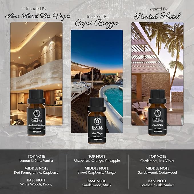 ARVIDSSON Hotel Diffuser Oil Gift Set - Inspired by 5 Star Hotel Scents - Luxury Hotel Essential Oils for Diffuser and Crafting, Premium Fragrance Oil Set, 6 x 10 mL, 0.34 fl oz