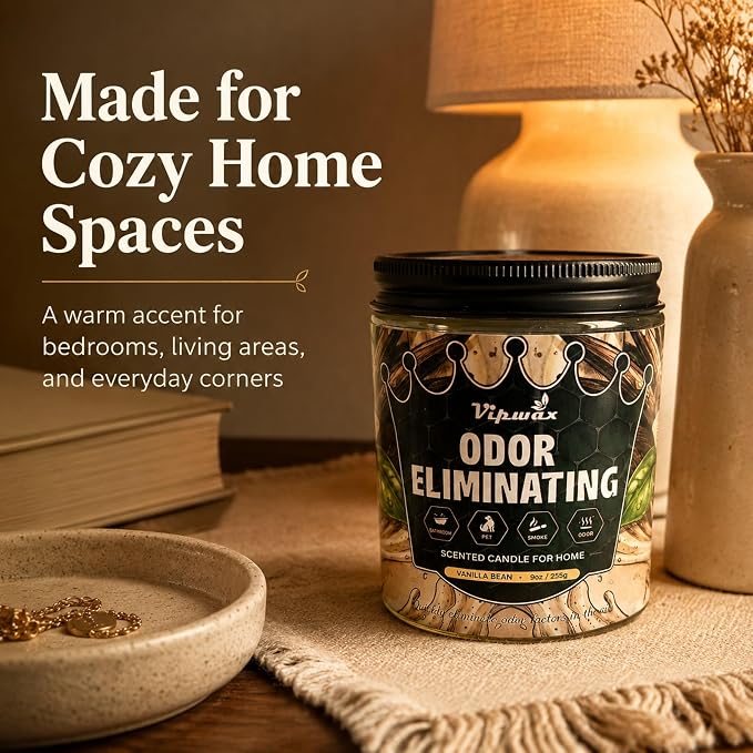 9 oz Vanilla Bean Odor Eliminating Candles for Home Scented, Eliminates 99% of Pet, Smoke, Food and Other Smells Quickly, Highly Fragranced Candle, Premium Soy Candles Set for Women