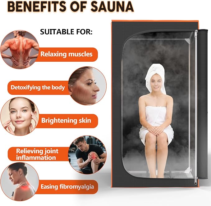 Luxury Portable Steam Sauna Tent for Home - 1500W Fast Heating Sauna Box with 3L Steamer Pot, Thermal Insulation Sweat Tent for Muscle Recovery - 1 Person