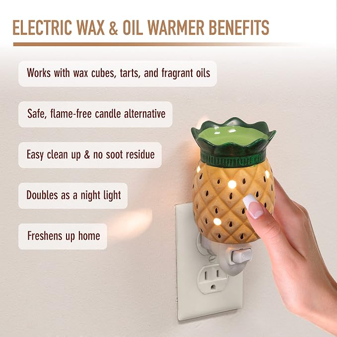 Pineapple Plug-in Fragrance Wax Melt Warmers (2Pk) - Electric Scented Candle Warmer w 4 Scented Tarts - Halogen Bulb Melts Wax & Fills Room w Fresh Scents & Night Light Glow - Mothers Day Gift for Mom