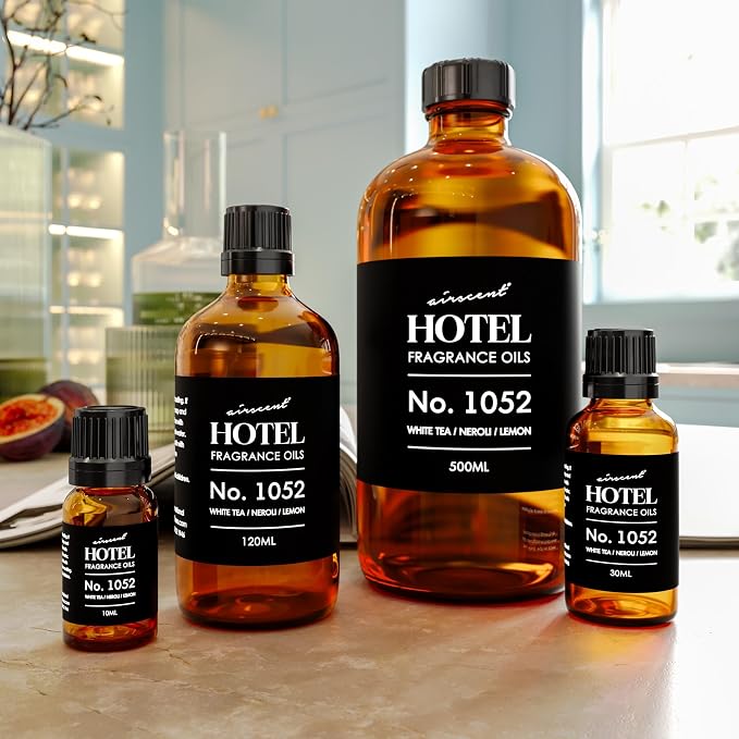 AirScent White Tea Harmony Hotel Diffuser Oil No. 1052 - White Tea Neroli Lemon - Premium Fragrance Oil for Ultrasonic and Waterless Diffusers and Crafting - 120 mL, 4 fl oz Glass Bottle