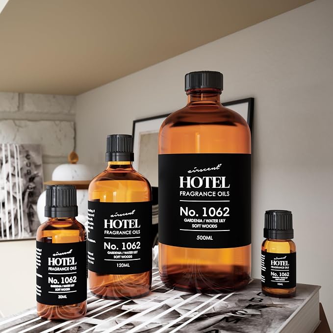 AirScent Hotel Diffuser Oil No. 1062 - Gardenia Water Lily Soft Woods - Premium Fragrance Oil for Ultrasonic and Waterless Diffusers and Crafting - 120 mL, 4 fl oz Glass Dropper Bottle