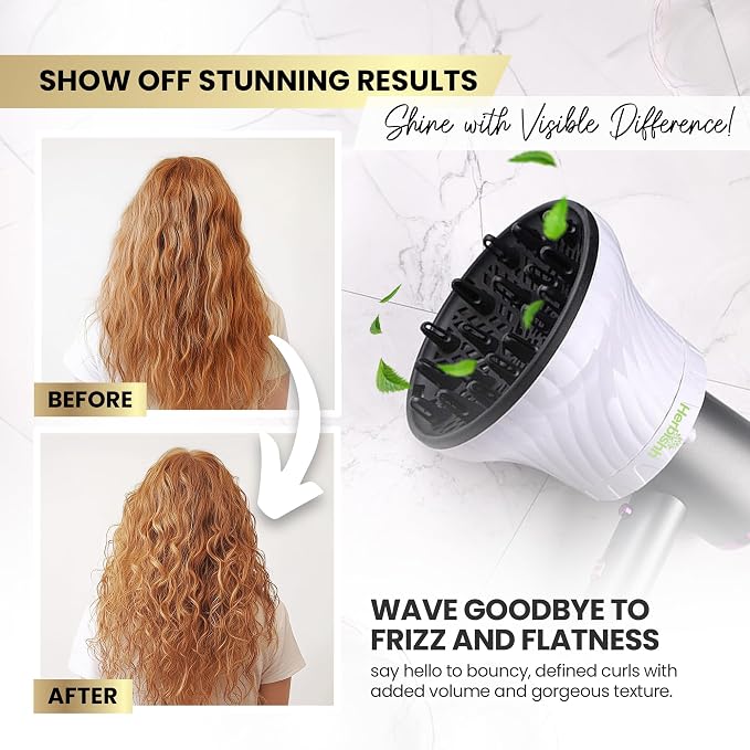 Herbishh Large Universal Diffuser Hair Dryer Attachment Adjustable 1.37" - 3.14" Dryer Diffuser Even Heat Rotary Clip for Curly Definition & Wavy Hair, Reduces Frizz & Adds Volume, Heat Resistant