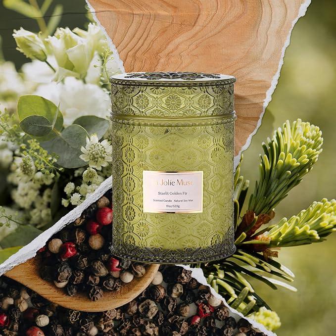 LA JOLIE MUSE Starlit Fir Pine Scented Candle for Home | Balsam & Cedarwood | Christmas Winter Holiday | 19 oz Non Toxic Natural Soy | Large Green Jar Candle | Luxury Gifts | Wood Wick