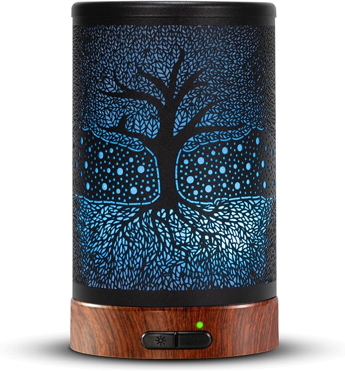 EQUSUPRO Essential Oil Diffuser 150ml Black Metal Aromatherapy Oil Diffuser Ultrasonic Cool Mist Diffuser with Auto Shut-Off Protection,7 Colors Changed LED for Home Office SPA Yoga
