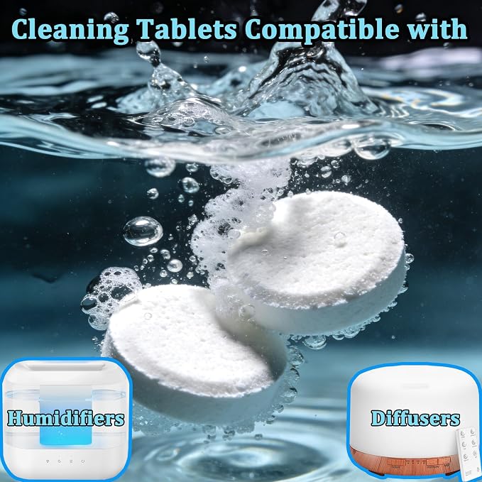 Humidifier Cleaner Tablets – Effortless Descaling Tablets for Humidifiers & Diffusers, Remove Hard Water Stains & Essential Oil Residue, Prevent Buildup for Extended Device Life(40-Pack)