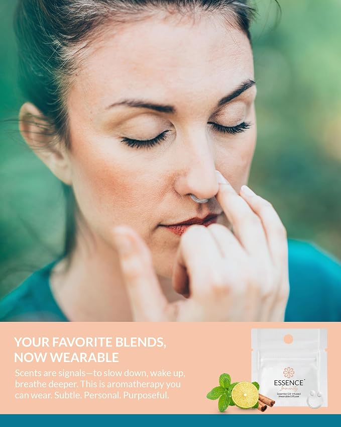Essence Wearable Aromatherapy Nasal Diffuser – Immunity Blend Essential Oil Nose Ring – Personal Scent Clip for Travel, Work & Everyday Use – Made in USA (3 Pack)