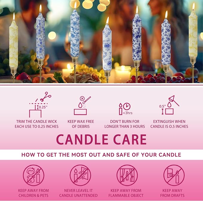 7 inch Short Candle Floral Candle Sticks Printed Candlestick Handmade Unscented Taper Candle 4 Pack Colorful Flower Tapered Candles for Home Dinner Wedding Holiday