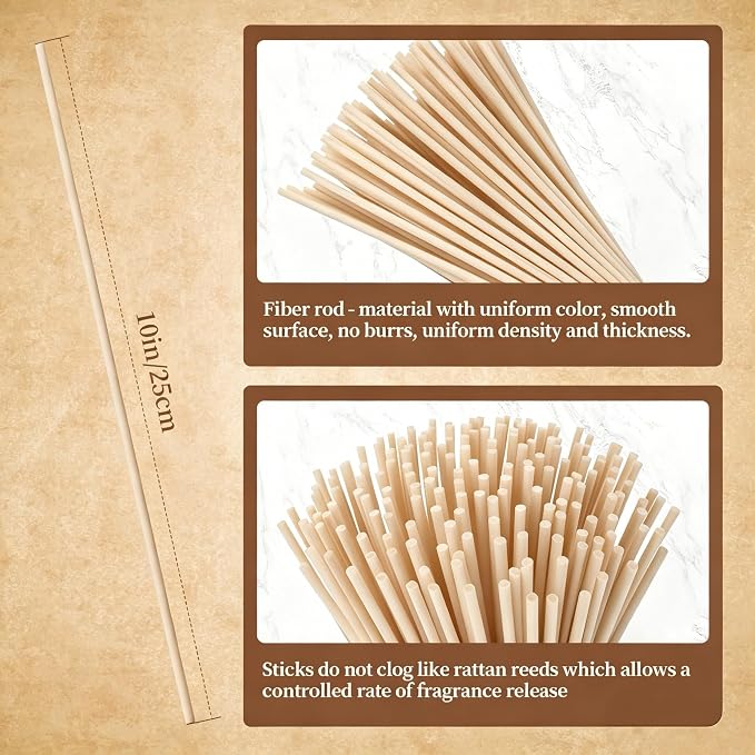 130pcs Reed Diffuser Sticks - 10inch/3mm Natural Wood Color Reed Sticks,Diffuser Refills,Suitable for Diffusing Essential Oil Aromas (3mm x 25cm (130pcs))