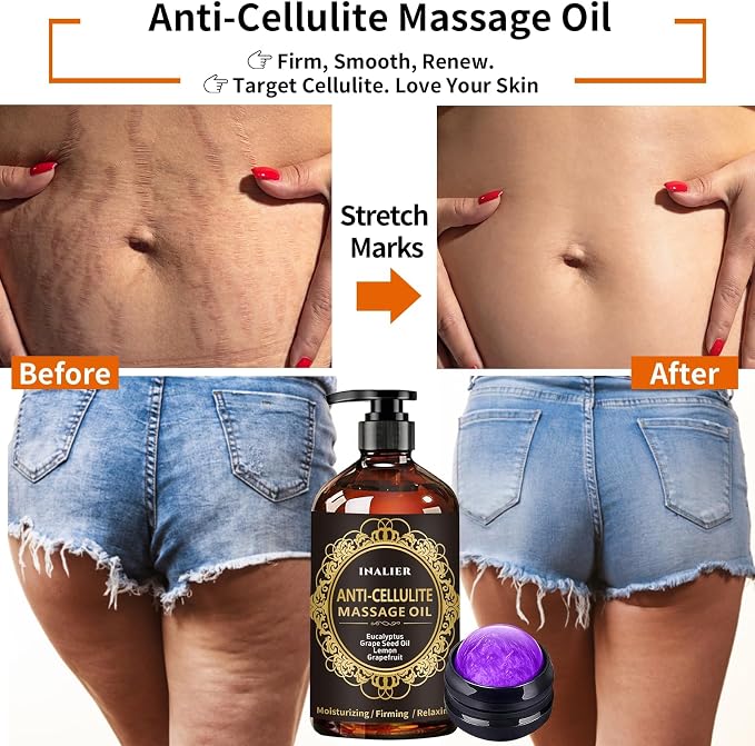 Massage Oil for Massage Therapy,3 Pack Cellulite Massage Oil,Sore Muscle Arnica Oil & Lavender Massage Body Oil with Massage Ball & Thumb Saver Tool,Mens Gifts,Birthday Gifts for Women and Men