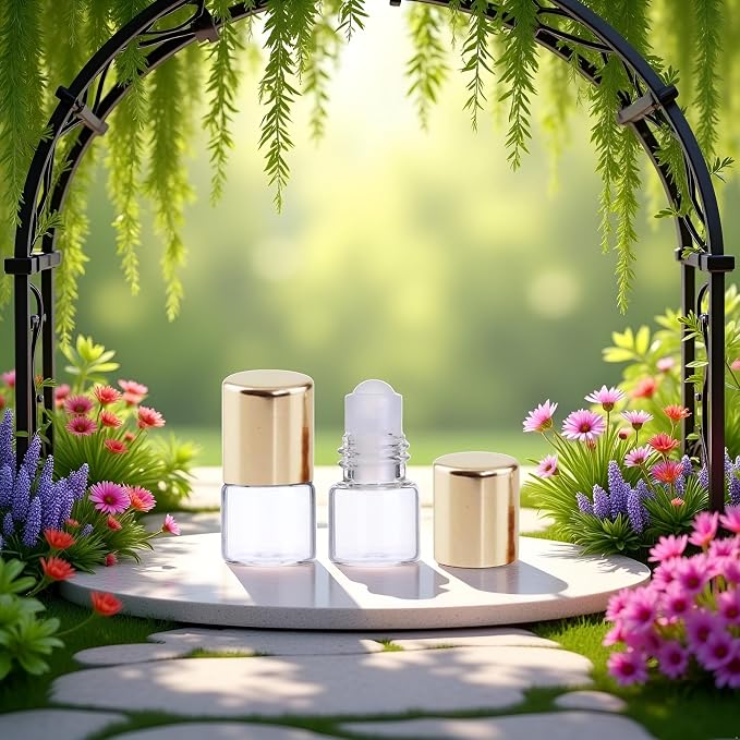 12Pcs Gold 1ml Glass Roller Bottles - Refillable Essential Oil Roll-On for Aromatherapy | Mini Travel-Size Sample Vials with Roller Balls,Aromatherapy Supplies, Essential Oil Accessories