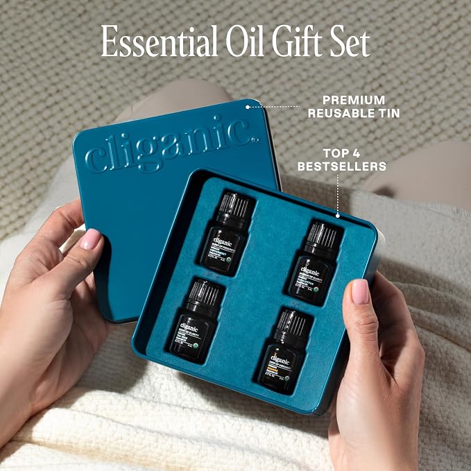 Cliganic Organic Essential Oils Gift Set (Top 4 - The Basics - Pack of 2), 100% Pure Natural Aromatherapy - Peppermint, Eucalyptus, Tea Tree & Orange