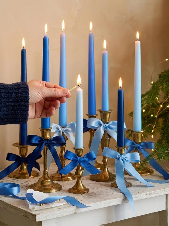 10" Classic Taper Candles, Blue Shades, 4-Pack, 7-8 Hours Long Burning, Unscented Tall Candlesticks